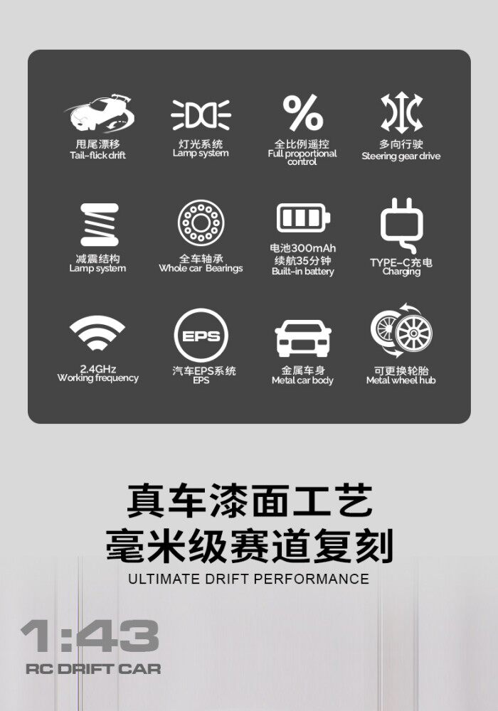 宏星RC漂移车合金四驱陀螺仪911遥控蚊车赛车模型全比例电动GTR遥控车详情2