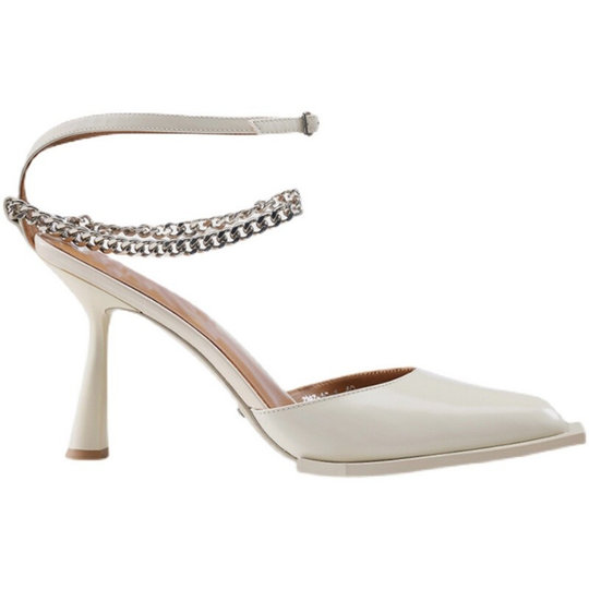 Black High-Heeled Shoes 2022 Spring Style Closed-Toe X-Chain Sandals for Women with Thin Heels and Small Square Toes, Elegant Socialite Fashion Shoes