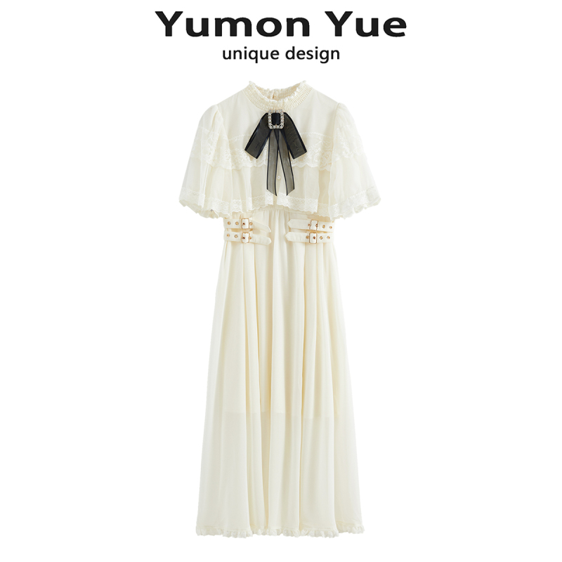 Lolita Japanese Style 1233 Veil Cape Half-Sleeve Lace Dress Clear Style Rich Lady Dress with Corsage