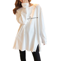 Spring and autumn maternity wear pure cotton long-sleeved T-shirt mid-length Korean style loose casual fashion versatile inner base shirt