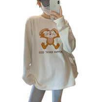 2024 new maternity wear pure cotton brushed long-sleeved T-shirt Korean style loose casual fashion versatile top spring and autumn