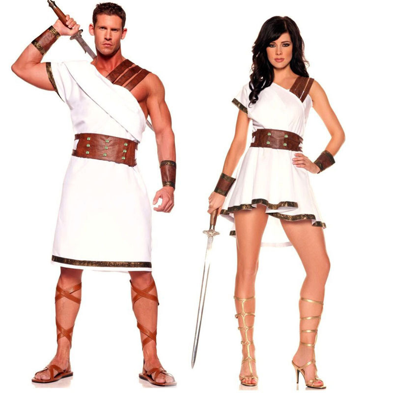 Ancient Roman Clothing Couple's Outfits White Toga Robes for Men and Women Traditional Roman Clothing Greek Clothing Stage Costumes Ancient Roman Clothing Couple's Outfits White Toga Robes for Men and Women Traditional Roman Clothing Greek Clothing Stage Costumes