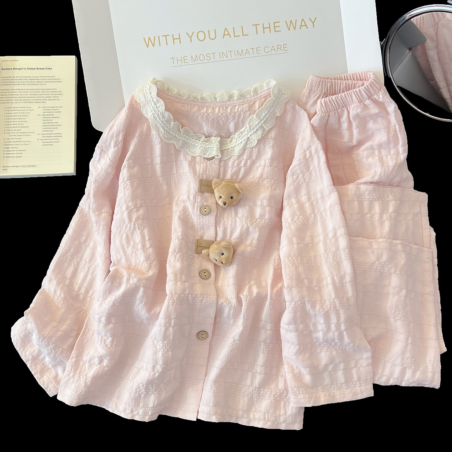 女の子用パジャマ、春秋用、長袖、長ズボン、ジャカード織りの雲柄コットン漫画スタイル、女の子向けのかわいい新スタイル、2026年。