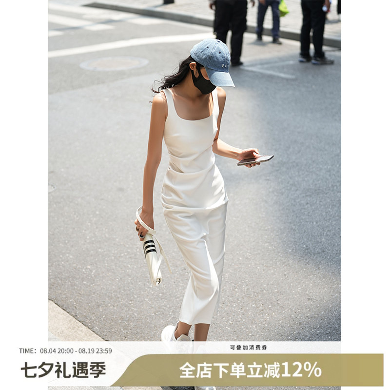 Luna7Xi White Dress for Women, New Summer Sleeveless Dress, Slimming One-Piece Dress, Elegant Spaghetti Strap Long Dress Luna7Xi White Dress for Women, New Summer Sleeveless Dress, Slimming One-Piece Dress, Elegant Spaghetti Strap Long Dress