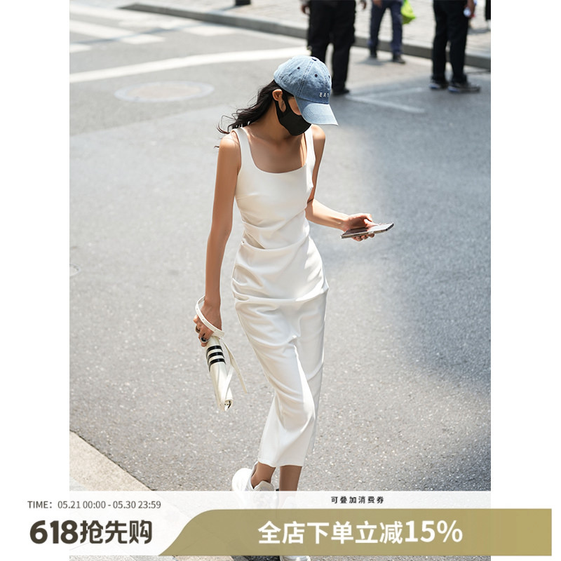 Luna7Xi White Dress for Women, New Summer Sleeveless Dress, Slimming One-Piece Dress, Elegant Spaghetti Strap Long Dress