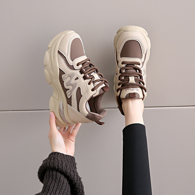 Popular Women's Height-Increasing Dad Shoes ins Trendy Spring and Autumn Genuine Leather Thick-Soled Sports Travel Shoes 2026 New Model 8cm Height Increase