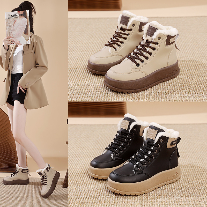 Genuine Leather Thick-Soled High-Top Cotton Shoes for Women 2025 New Winter Fleece-Lined Warm Snow Boots Non-Slip Cold-Resistant Martin Short Boots