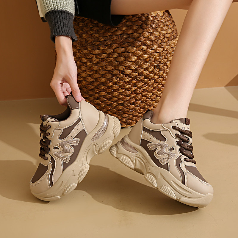 Popular Women's Height-Increasing Dad Shoes ins Trendy Spring and Autumn Genuine Leather Thick-Soled Sports Travel Shoes 2026 New Model 8cm Height Increase