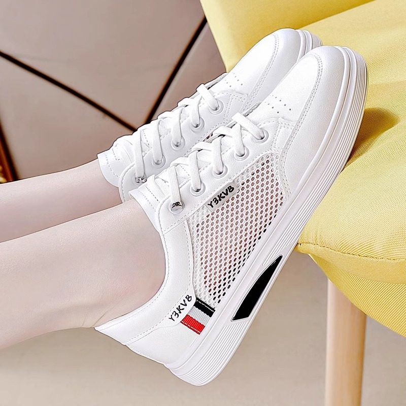 Tmall Genuine Leather White Sneakers for Women 2025 Summer New Mesh Breathable Sports Sneakers Lightweight Casual Shoes for Women