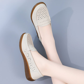 Special Offer: Hollow Breathable Soft-Soled Loafers for Women, New Summer Style, Flat Shoes for Middle-Aged and Elderly Women, Genuine Leather Moccasins