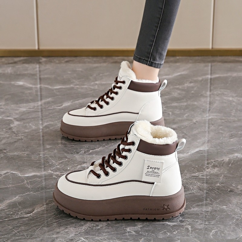 Cold-Resistant and Warm Snow Cotton Boots for Women, Winter Fleece-Lined and Thickened High-Top Sneakers, Thick-Soled Short Boots, Northeastern Large Cotton Shoes for Women