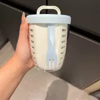 [Портативный] Жемчужно-белый + синяя вилка, 600 мл