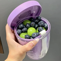 [Портативный] Фиолетовая чашка + белая вилка, 600 мл