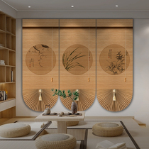Fan-shaped bamboo curtain roller curtain Zen tea room living room Roman curtain new Chinese style sunshade partition screen hanging curtain decorative curtain