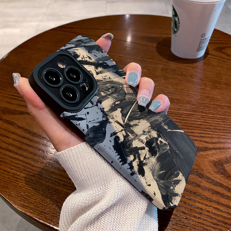 Trendy Niche Silicone Phone Case for iPhone 17 16 13 18 15 Xsmax, Anti-Drop, Ink Brush Graffiti Full Protection Soft Case for Women and Men