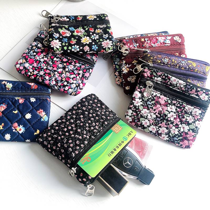 Retro double zipped zero money cloth bag double mini wallet Buy food bag Multi-layer containing key coin card bag-Taobao