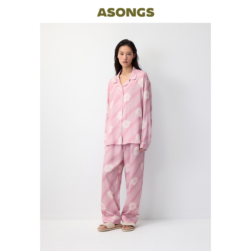 Camellia Print Set｜Asongs｜Men's and Women's Four-Season Vacation Couple Loungewear Pajamas for Outdoor Wear