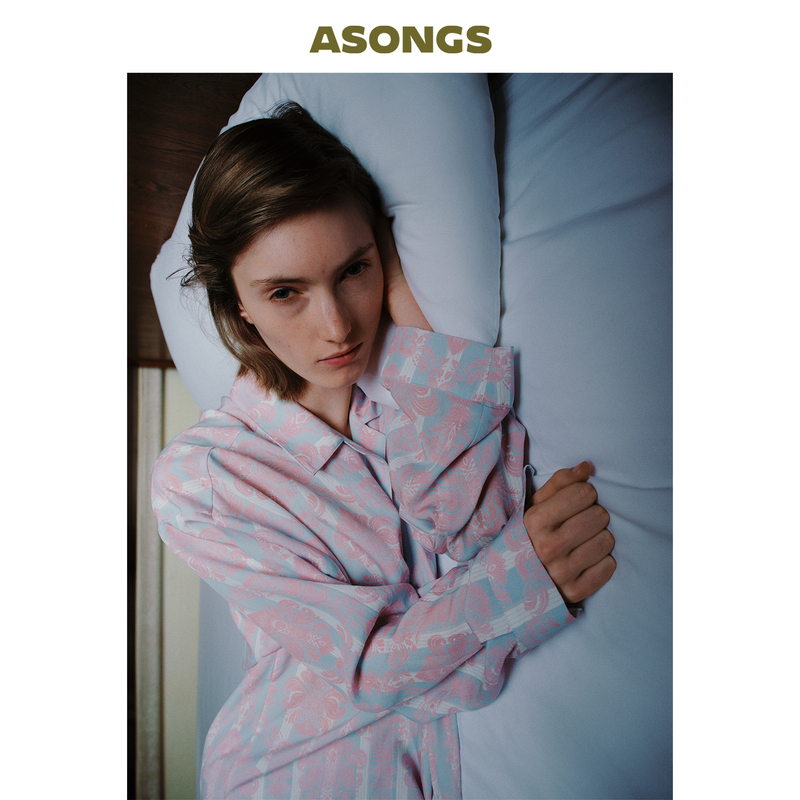 Evening Primrose Powder Paper Art Print Long Set｜Asongs｜Spring and Summer Vacation Homewear Pajamas