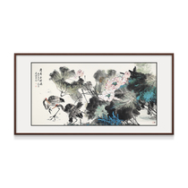 Painters courtyard lotus hanging painting Chinese painting hand-painted authentic heavy color living room study office decoration painting
