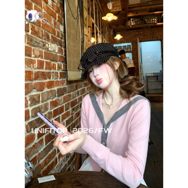 Unifitop Sweet Style Navy Collar Knitted Cardigan for Women, Autumn Korean Style, Age-Reducing, Slim Fit, Versatile, Slimming Top