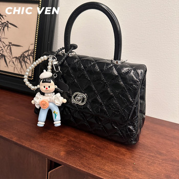 Chic ven black fashion trend women's bag cowhide diamond lock handbag bag high-end shoulder crossbody bag