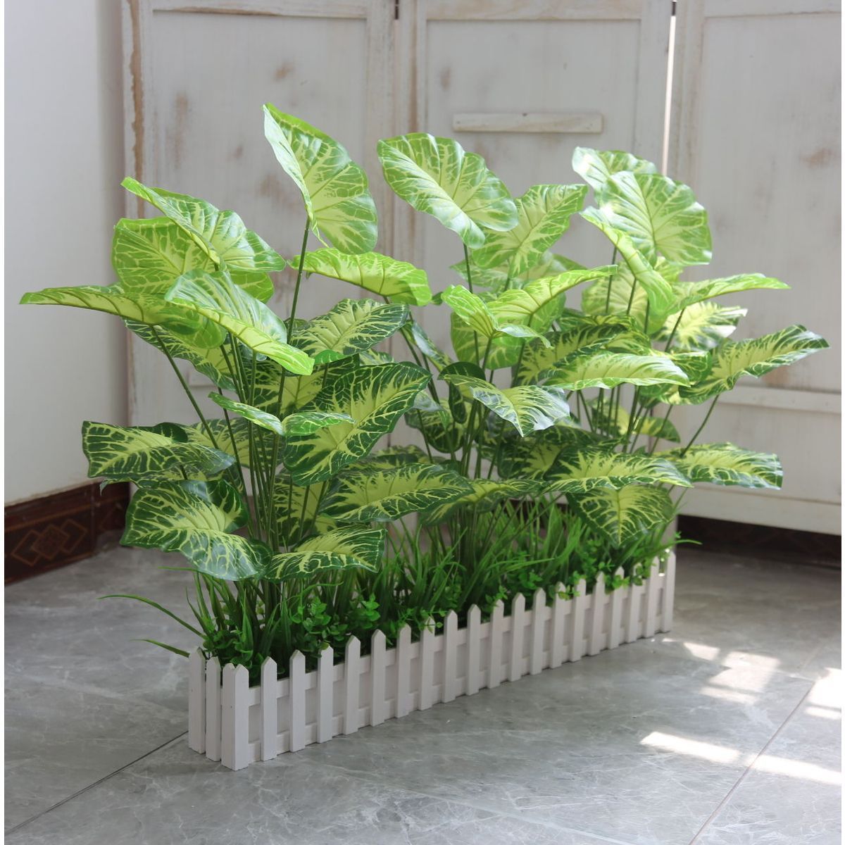 Ground floor large green planting potted shop window display plastic flower pot high in plant fake tree decoration net red wood fence flower-Taobao