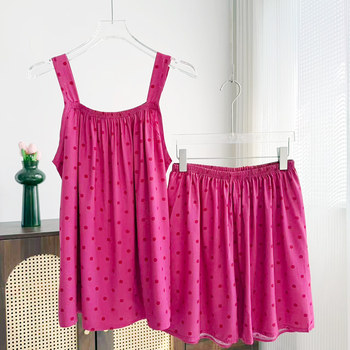 2026 summer artificial cotton suspender shorts set women's thin loose belly covering two-piece cotton silk sweet home clothes