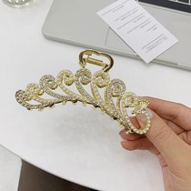 Light luxury rhinestone pearl hairpin temperament autumn and winter grasping clip large female back head hairpin headdress Korean shark clip