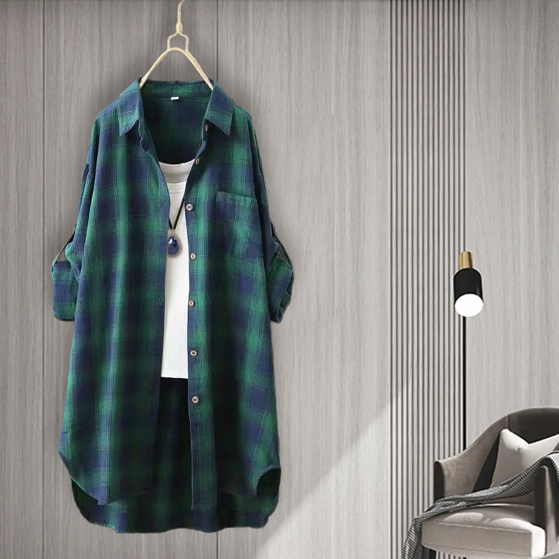 Cross-Border Export Plaid Shirt Women's Jacket 2026 Spring and Autumn Mid-Length Fashion Loose Outerwear Long-Sleeved Shirt Cross-Border Export Plaid Shirt Women's Jacket 2026 Spring and Autumn Mid-Length Fashion Loose Outerwear Long-Sleeved Shirt