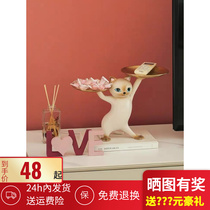 Home entrance enchanting sand sculpture cat dinner plate entry simple double tray storage ornaments living room decoration ornaments