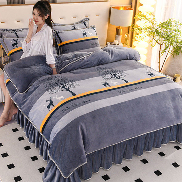 All-Cotton Pure Cotton Milk Velvet Four-Piece Set, Winter Thickened Coral Fleece 2025 New Double-Sided Flannel Duvet Cover for Bed