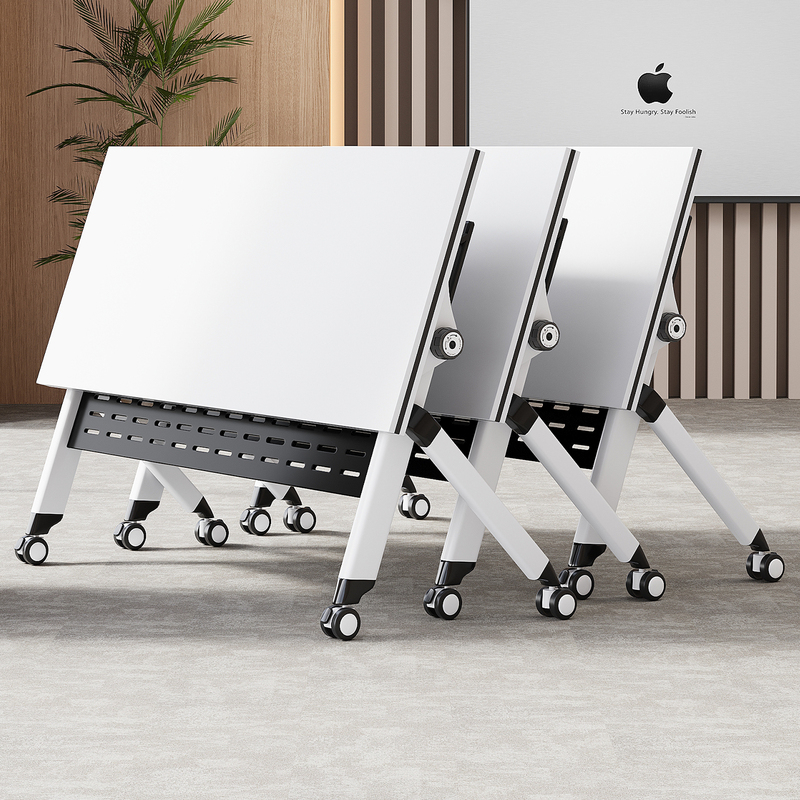 Folding Conference Table and Chair Set, Long Table, Movable, Modular, with Wheels, Multifunctional, Foldable Training Table and Chair Combination Folding Conference Table and Chair Set, Long Table, Movable, Modular, with Wheels, Multifunctional, Foldable Training Table and Chair Combination