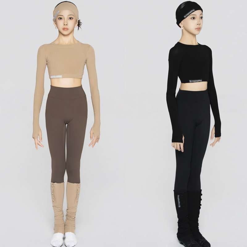 2026 Autumn New Style Girls' Latin Dance Practice Outfit Ribbed Long-Sleeved Warm Short Top High-Waisted Shaping Yoga Pants