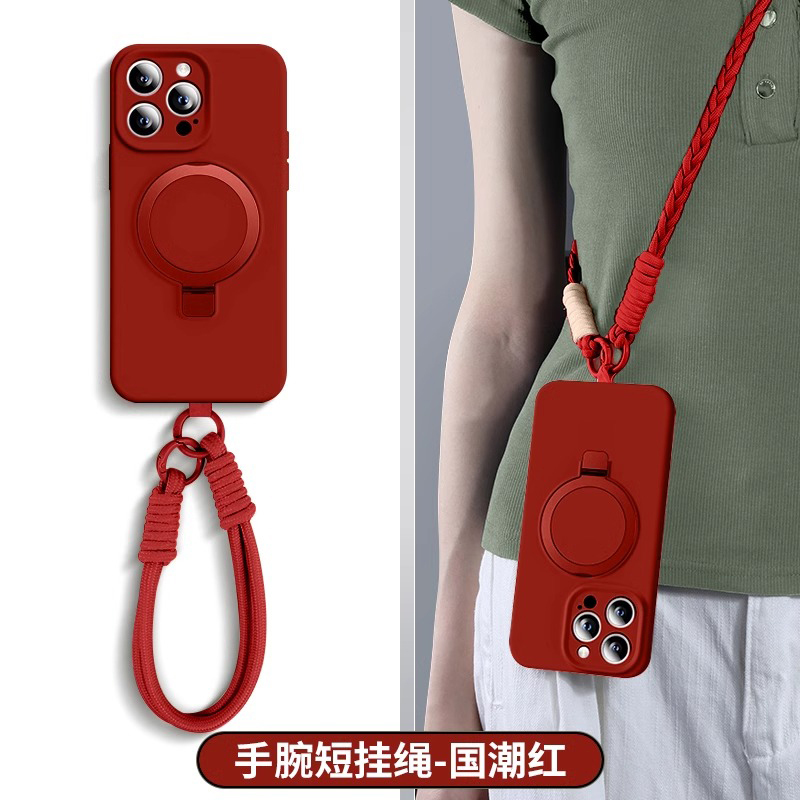New Year Red Case Suitable for Apple 16 Pro Max, New iPhone 17 Pro Liquid Silicone, 13 Pro Max Magnetic Stand, 14 Full Lens Protection Anti-Drop Case, 15 Thin Case for Women and Men with Lanyard