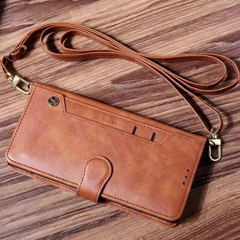 Flip-Style Leather Case Suitable for Apple 16 Plus Phone Case, Vintage Genuine Leather, Magnetic Buckle, Card Slot, Stand for iPhone 14 Pro Max, Crossbody Lanyard, Light Luxury High-End for 13 Pro, 17, 15P