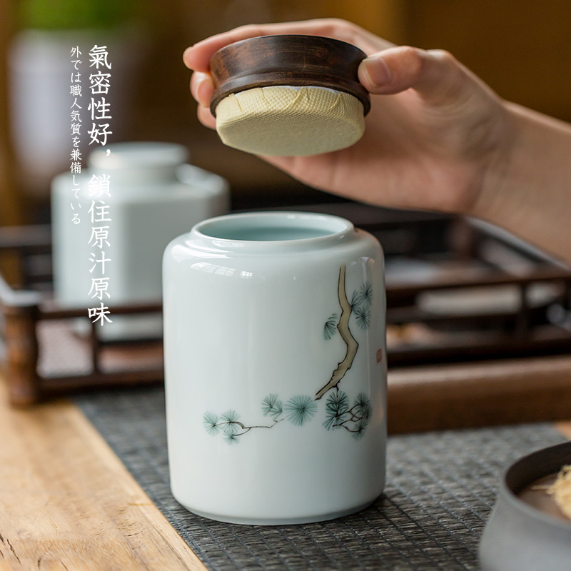 Hand - made ceramic tea caddy fixings storehouse storage tanks white porcelain ebony cover seal pot tea and tea, tea taking with zero