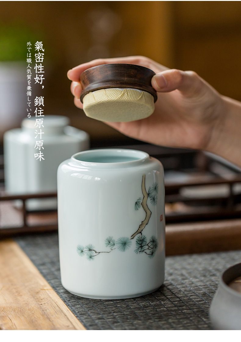 Hand - made ceramic tea caddy fixings storehouse storage tanks white porcelain ebony cover seal pot tea and tea, tea taking with zero