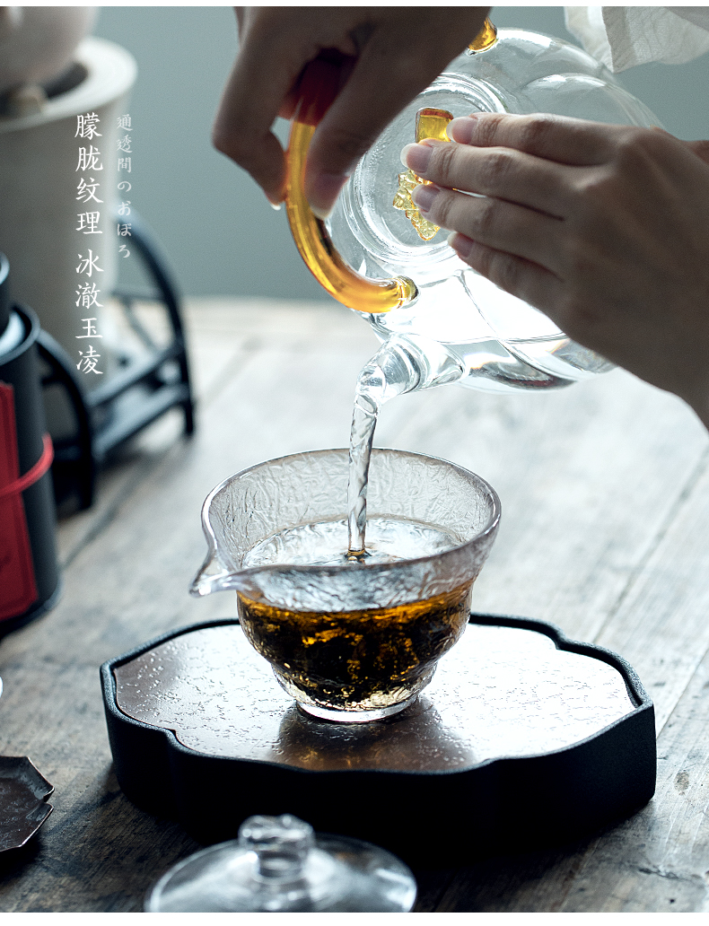 Tureen thickening heat - resistant glass cup hammer eye only three bowl bowl transparent large tea, kungfu tea set