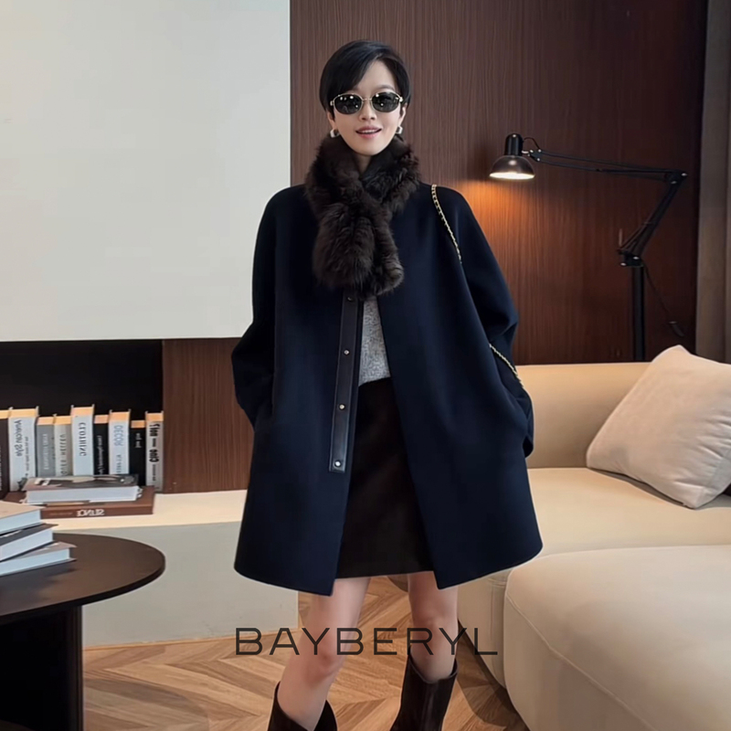 Bayberyl Self-Made Cashmere Coat*14 Micron Cashmere Quiet Luxury Hidden Button Simple Woolen Coat