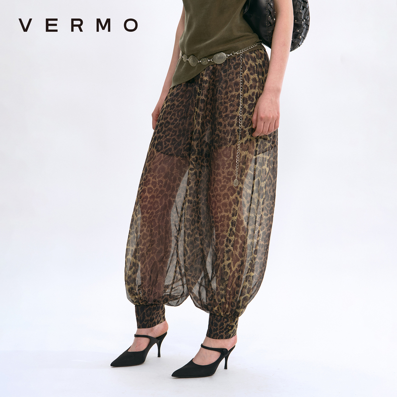 Vermo Summer Breathable 90S Retro Leopard Print Lightweight Jogger Lantern Pants