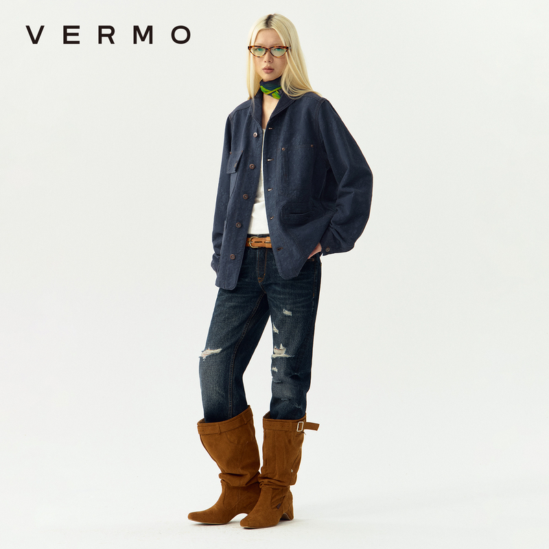 Vermo Long-Staple Cotton and Linen Blend, Three-Dimensional Texture, Dark Pattern Jacquard, Aso Te Dye Patch Pocket Jacket Vermo Long-Staple Cotton and Linen Blend, Three-Dimensional Texture, Dark Pattern Jacquard, Aso Te Dye Patch Pocket Jacket