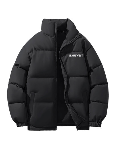 Jeanswest LIFE black cotton jacket men's winter loose casual stand collar cotton jacket men's cold and warm jacket M