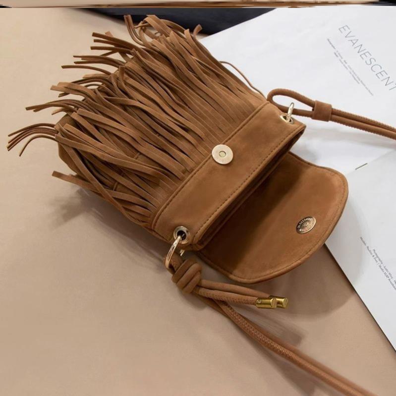 Tassel Bag Brown Retro Western Cowboy Bag Niche Ethnic Style Bohemian Crossbody Bag Women's Trendy Travel Bag