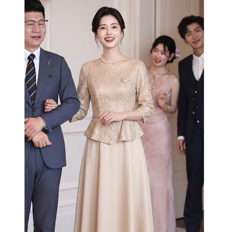 Champagne-Colored Mother-Of-The-Bride Dress 2026 New Style Young and Elegant Wedding Dress for Mother-In-Law Engagement Champagne-Colored Mother-Of-The-Bride Dress 2026 New Style Young and Elegant Wedding Dress for Mother-In-Law Engagement