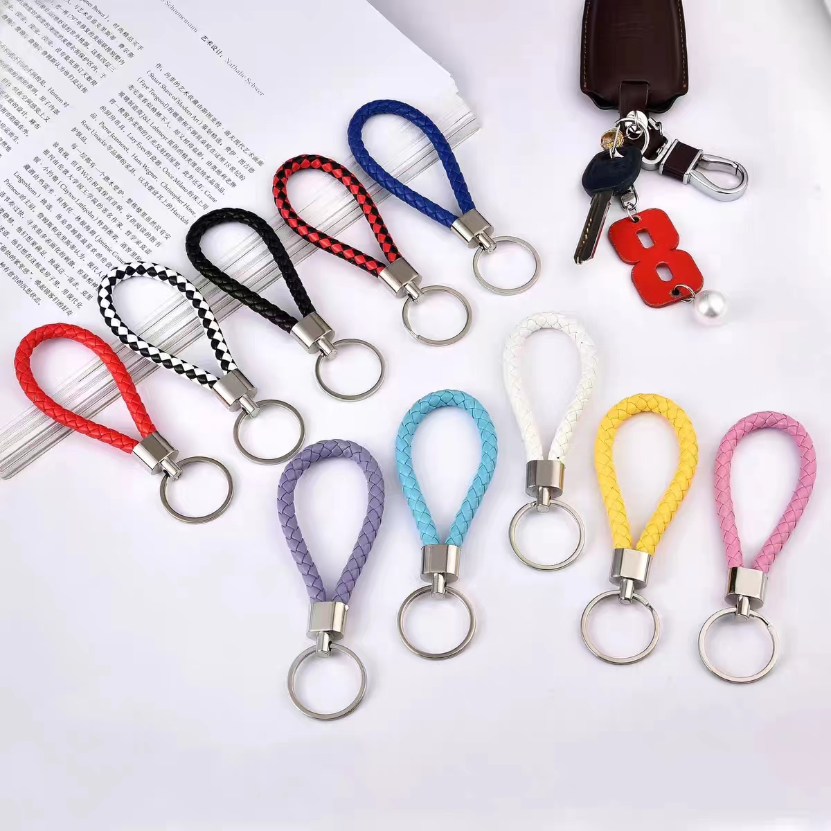 Car key buckle pendant upscale men's rope with lock spoon couple individuality metal braided rope key chain hanging decoration-Taobao