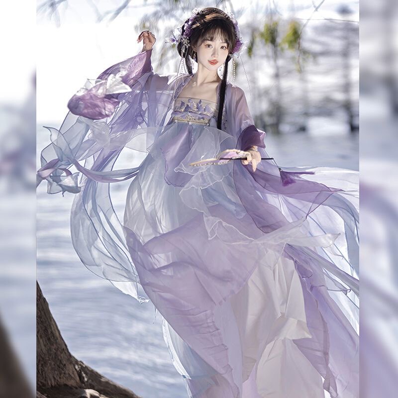 花神记新款汉服女唐制诃子裙仙气古装破袖大袖衫刺绣日常穿表演服 