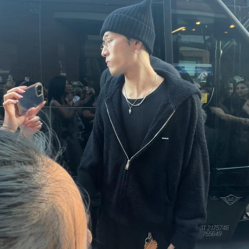 Hardearned Jackson Wang's Same Style Fleece Comfortable Hooded Knit Sweater for Men and Women, Autumn and Winter Couple's Zip-Up Jacket