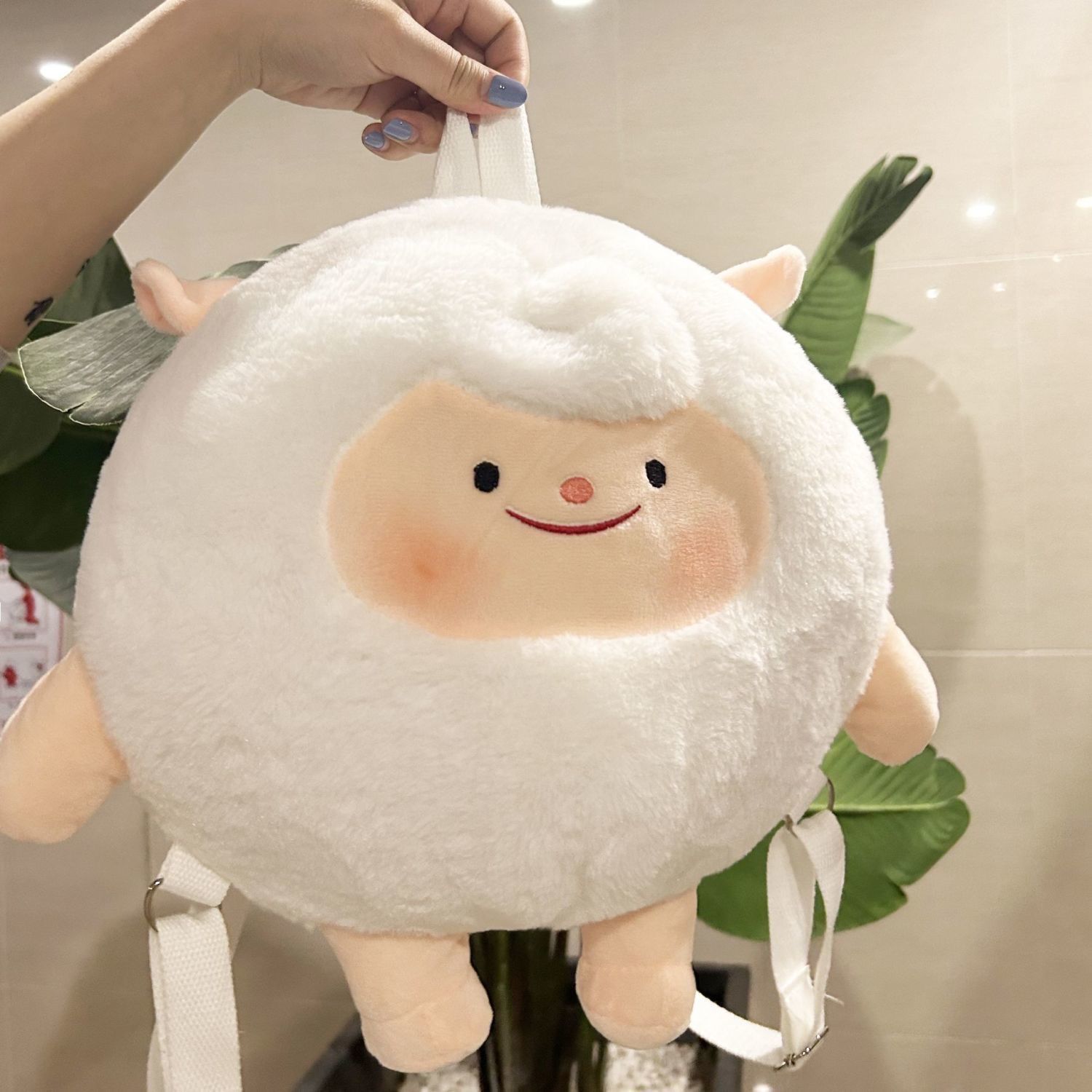 Egg-Boy Party School Bag Small Sheep Backpack Bee wool Plush double shoulder bag Winter Dongdong Sheep Bag dongdong Dongyang-Taobao