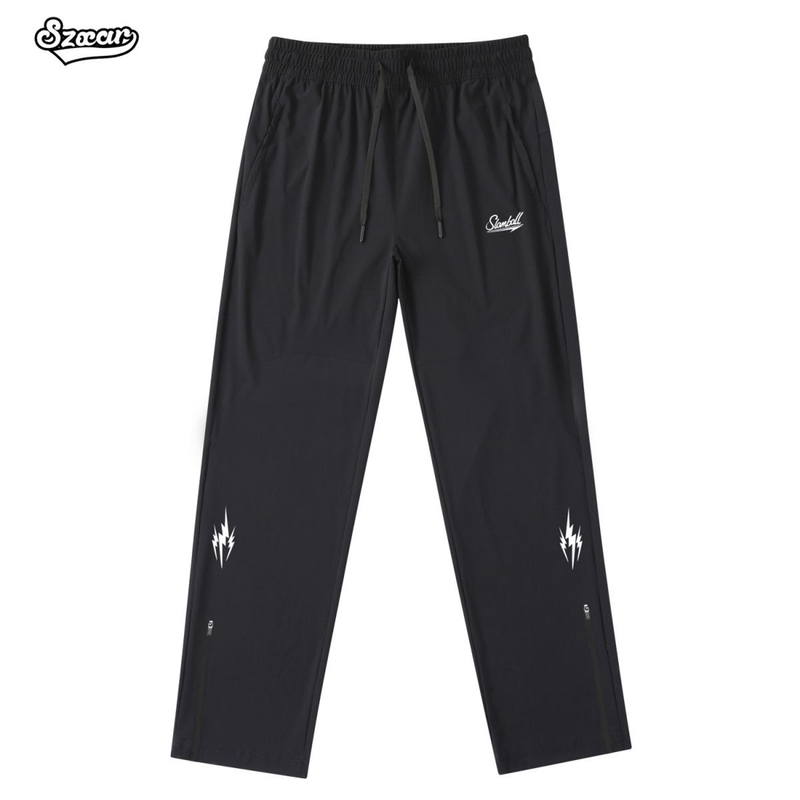 Slamball Summer Zipper Sports Pants for Men, Quick-Drying Breathable Basketball Running Training Pants, Loose Straight-Leg Sweatpants