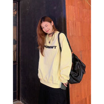 American vintage milky yellow round collar necrosico oversize autumn new letters printed loose lovers blouses